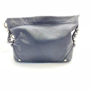 COACH Carly Black Leather Hobo Shoulder Bag w Chain & Purple Lining F15251